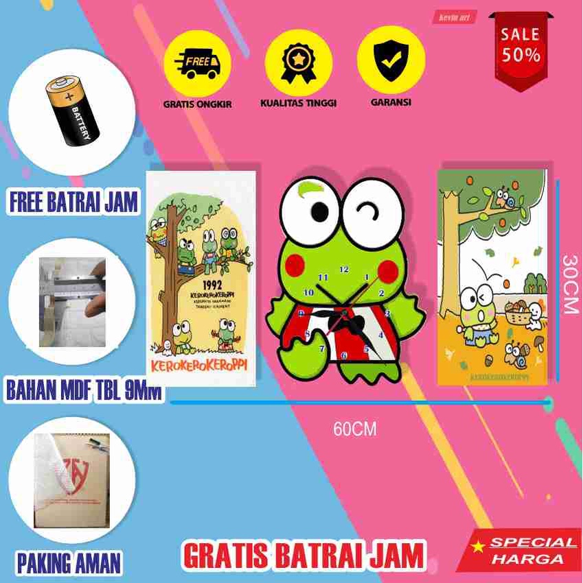 JAM DINDINH KARAKTER KEROPPI ANIMASI KARAKTER ANAK DEKORASI HIASAN PAJANGAN DINDING KAMAR TIDUR UNIK LUCU KOLEKSI KADU ULANG TAHUN CUSTOM TERBARU