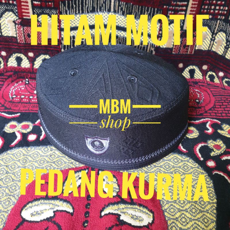 Peci Malaysia Songkok Kopyah hitam motif logo pedang kurma