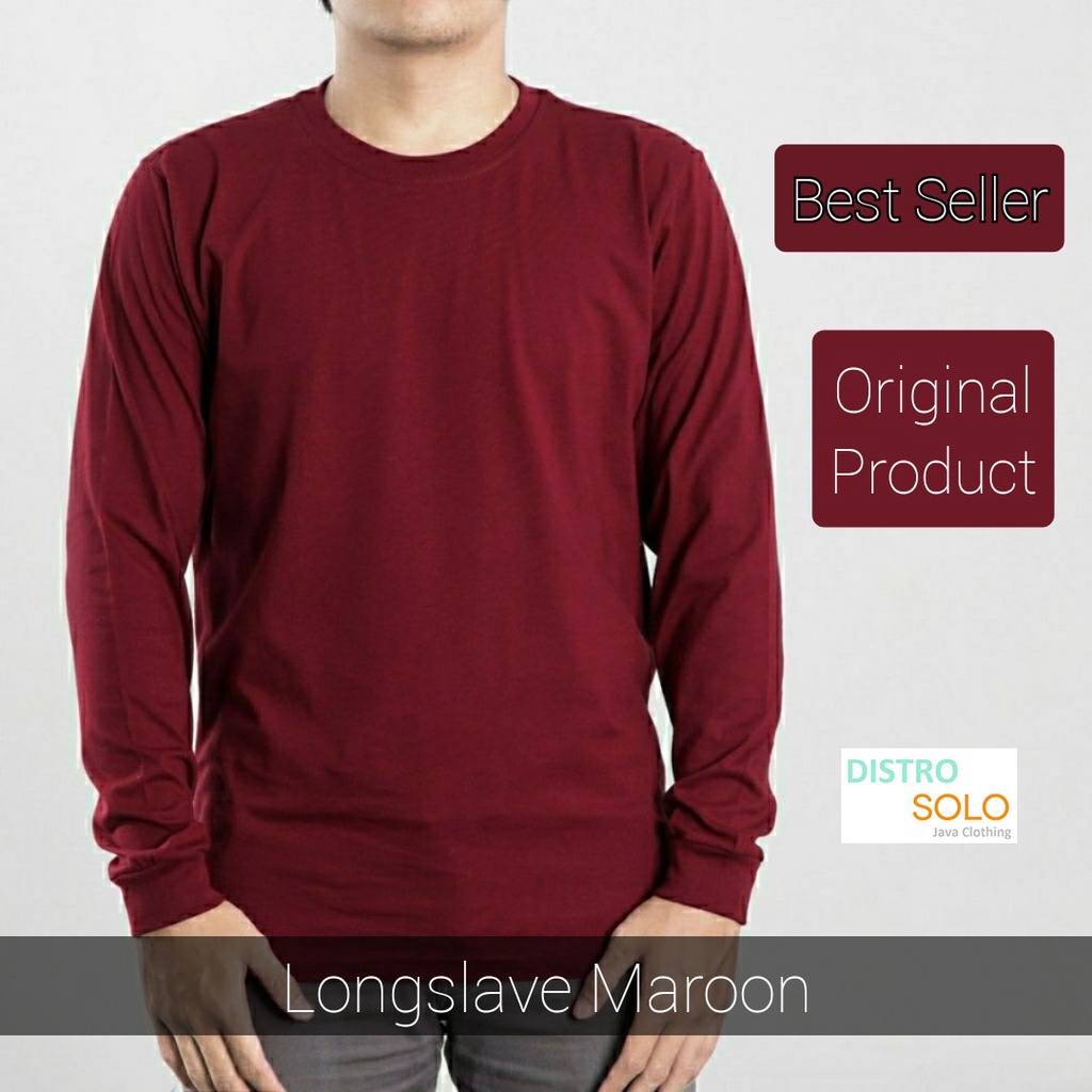 Kaos Polos Pria Lengan Panjang Maroon Original Cotton 20s, Longslavee pria Rip lengan panjang