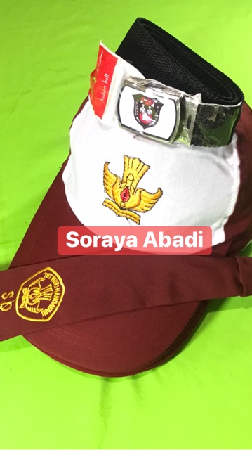 Paket Topi SD MERAH PUTIH Bordir + Gesper + Dasi Bordir PEREMPUAN