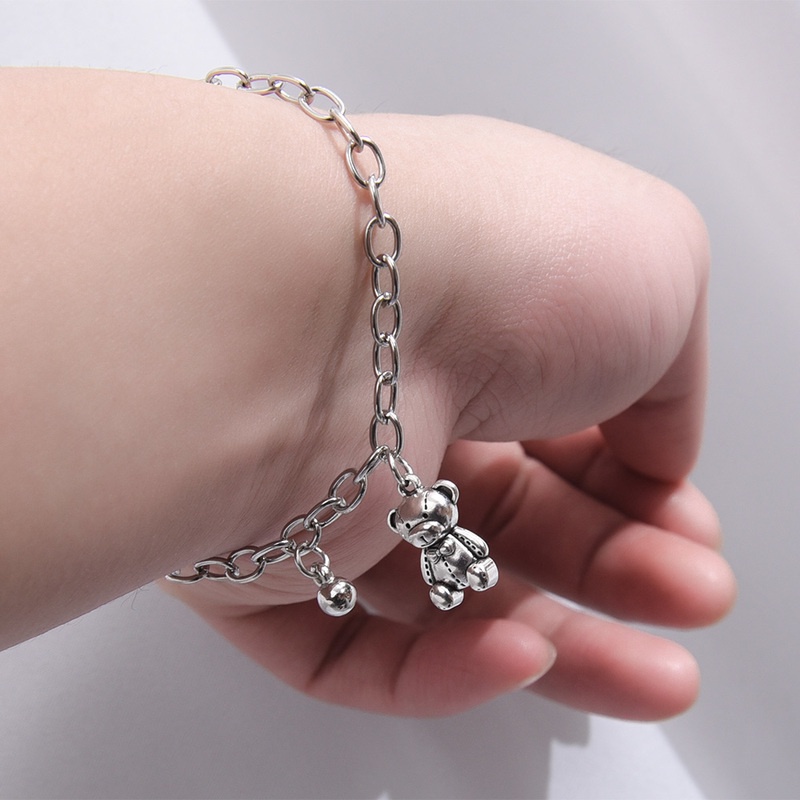 Gelang Rantai Liontin Beruang Bahan Alloy Warna Silver Dapat Disesuaikan Gaya Korea Untuk Pria Dan Wanita