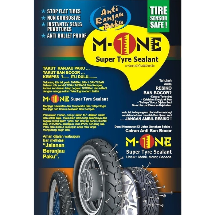 M-one Super tyre sealant anti paku anti ban bocor 350 ml