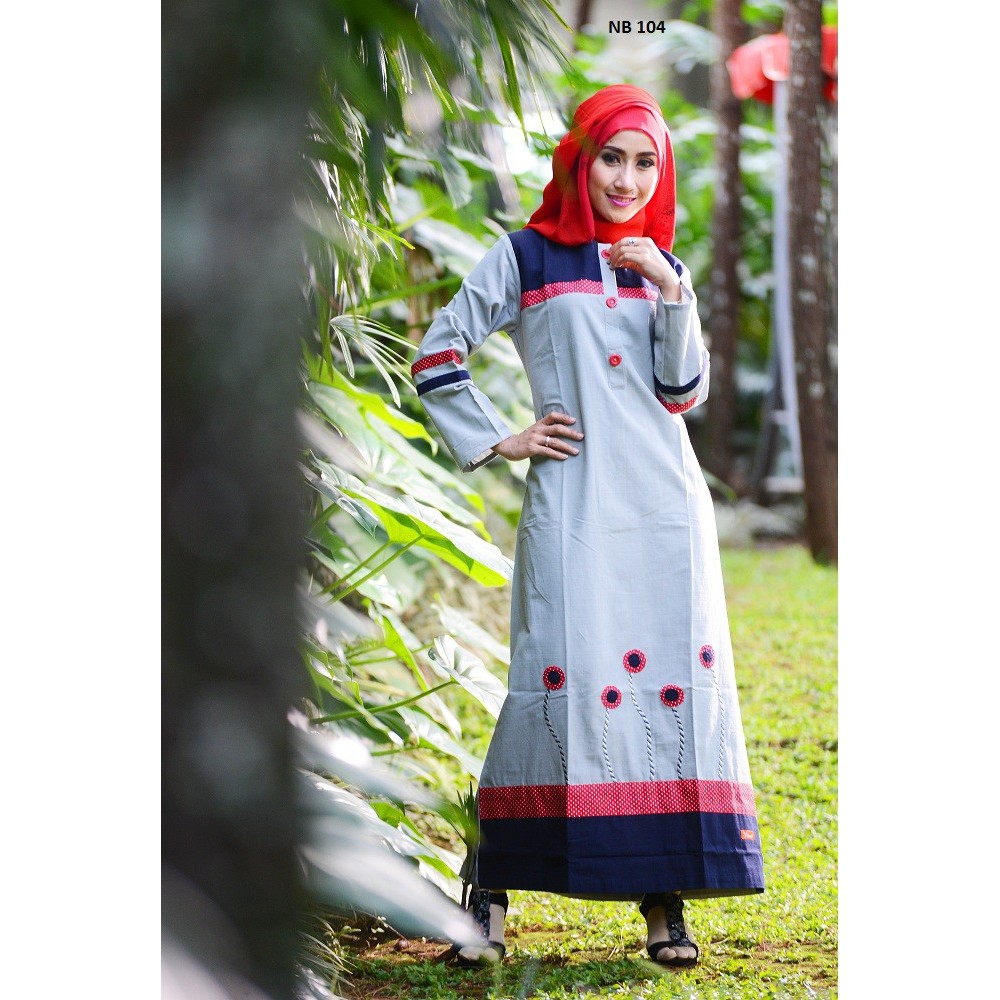 Baju gamis bordir motif bunga arab warna maroon abu dongker NIBRAS NB 104