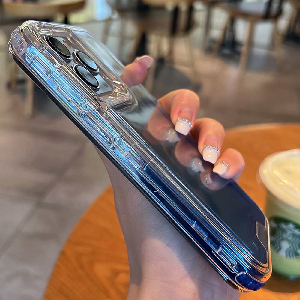 3 IN 1 Case Pelindung Tahan Banting Warna Gradasi Untuk iPhone 11 12 13 14 Pro MAX