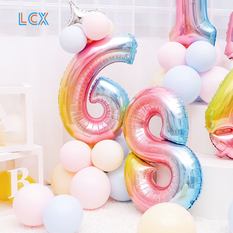 LCX Aluminium Foil Gradien Balon Digital Dekorasi Pesta Balon Set
