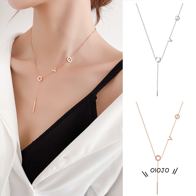 Kalung Rantai Bahan Titanium Steel Motif Tulisan Love Untuk Wanita ol2