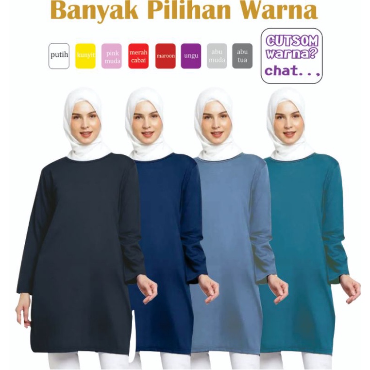 TUNIK POLOS PANJANG KAOS TUNIK POLOS BAJU TUNIK WANITA ATASAN TUNIK COMBED 24S by shalawat.id