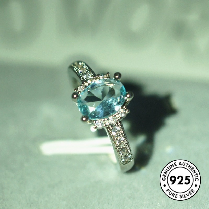 Cincin Sapphire Bahan S925 Silver Gaya Simple Elegan