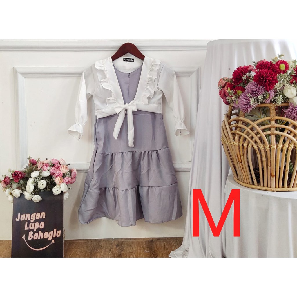 (BISA COD✔️) GAMIS IBU DAN ANAK BISA COUPLE/MODEL ROMPI POLOS/COUPLE IBU ADIK DAN KAKAK TERBARU-ABU.M5-6TH