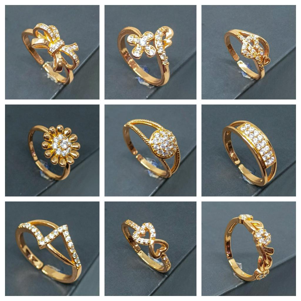 Cincin Titanium Tahan Pudar yang Dicuci Fashion Wanita Cincin Terbuka Berlian Berlapis Emas 24k Gold Xuping