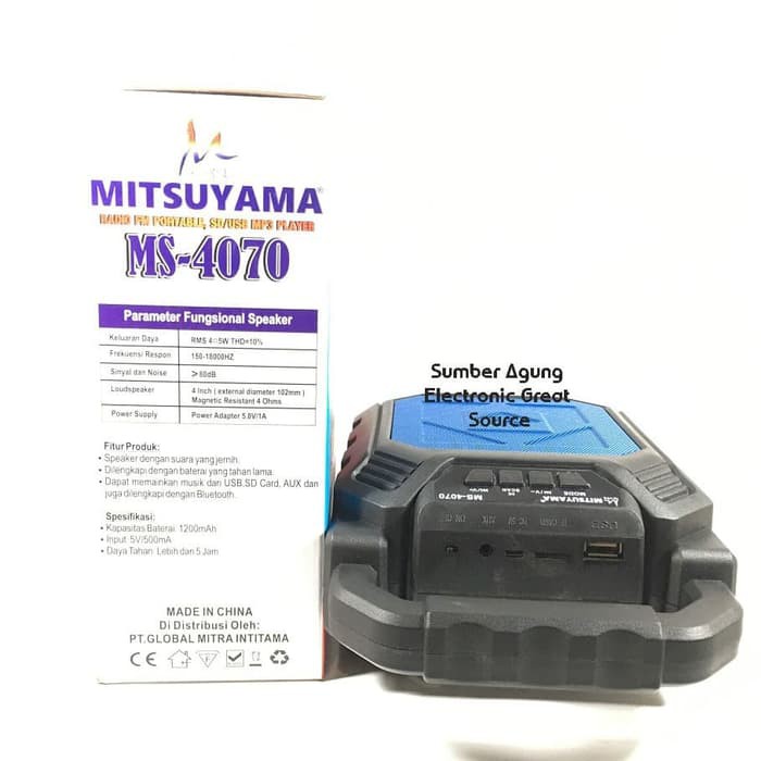 MS4070 Mitsuyama Pemutar Musik Hi-Fi FM Radio Bluetooth USB SD Portabl