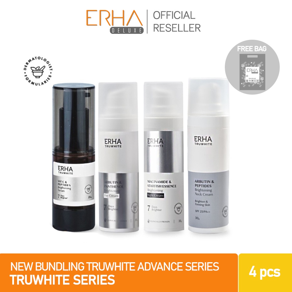 ERHA Truwhite Brightening Day + Night + Neck + C Serum - Paket Pencerah Wajah &amp; Leher