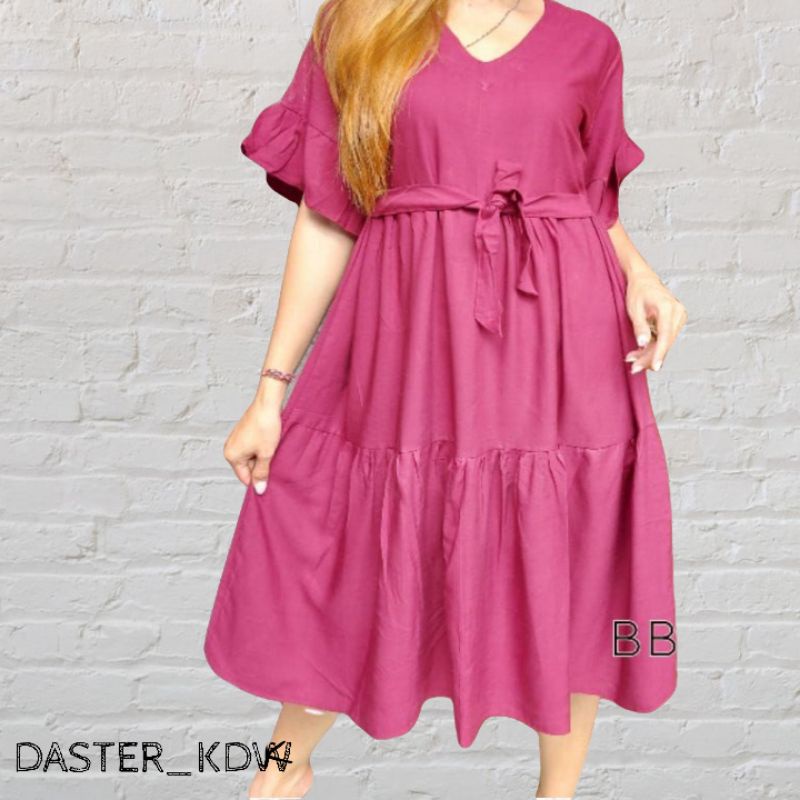 DASTER JUMBO  DRESS BUMIL JUMBO SELETING DEPAN BAHAN RAYON TANGAN REMPEL BIG SIZE3XL LD125CM