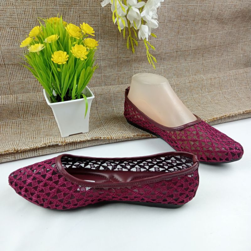 Flat Shoes Wanita Upper Brukat JEA 75, Sepatu Wanita