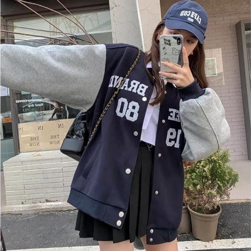 GEJEE BRAND 1980 Jacket Baseball Varcity Oversize | Switer Cewe Cowo Gaya Kasual Fleece Korean Style