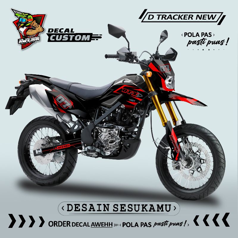DECAL DTRACKER - KLX BF - KLX GORDON - DECAL MERAH SILVER SIMPEL