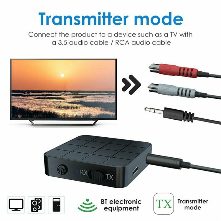 TaffSTUDIO 2in1 Pemancar Penerima Audio Bluetooth 5.0 AUX RCA &amp; 3.5MM Jack USB Musik Stereo Adaptor Nirkabel untuk PC TV Speaker Mobil Adaptor Nirkabel Stereo Musik Dongle Kompatible bluetooth 3.0 4.0 5.0 HP audio mobil Ampli Amplifire Penerima Bluetooth