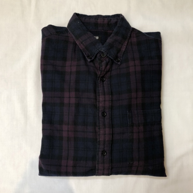 Uniqlo Flannel Shirt (Kemeja Flannel/Kotak-Kotak) - Lengan Panjang - Ungu/Magenta/Navy