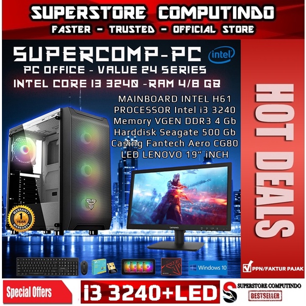 PC Rakitan Office Intel Core i3-RAM 4GB-Value 24 Series-With LED Monitor