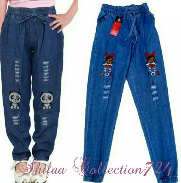 Celana Jeans / Celana Jeans Panjang / Celana Joger Jeans / Celana Joger anak Motif Bordiran ukuran M. L. XL