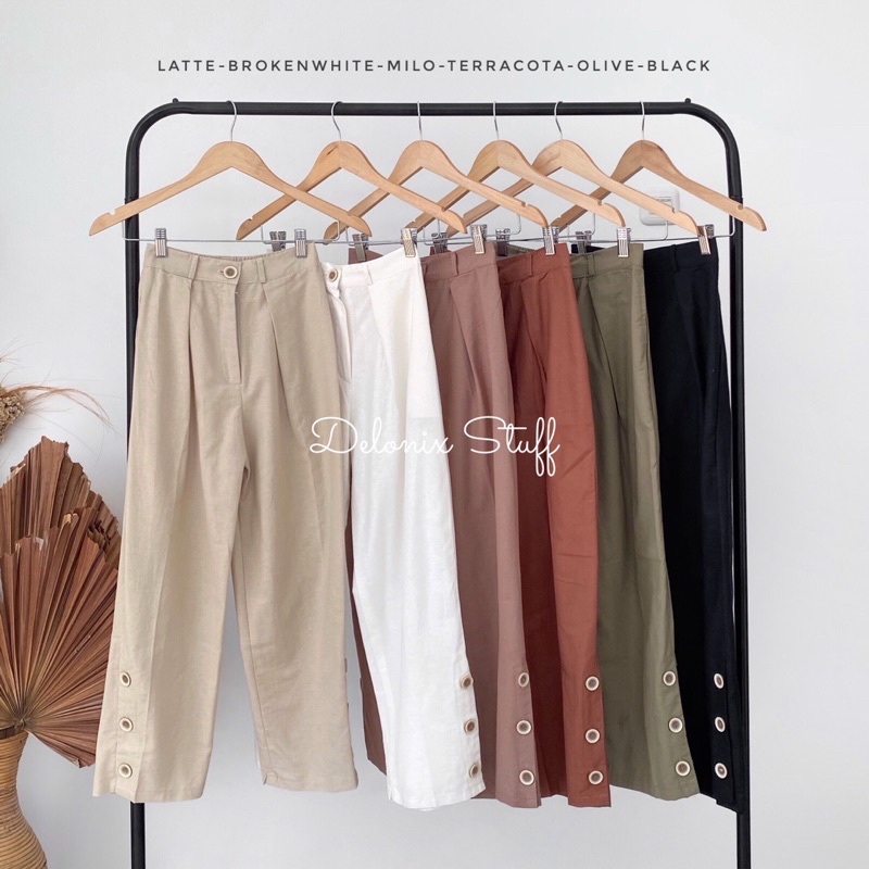 Side button linen pants