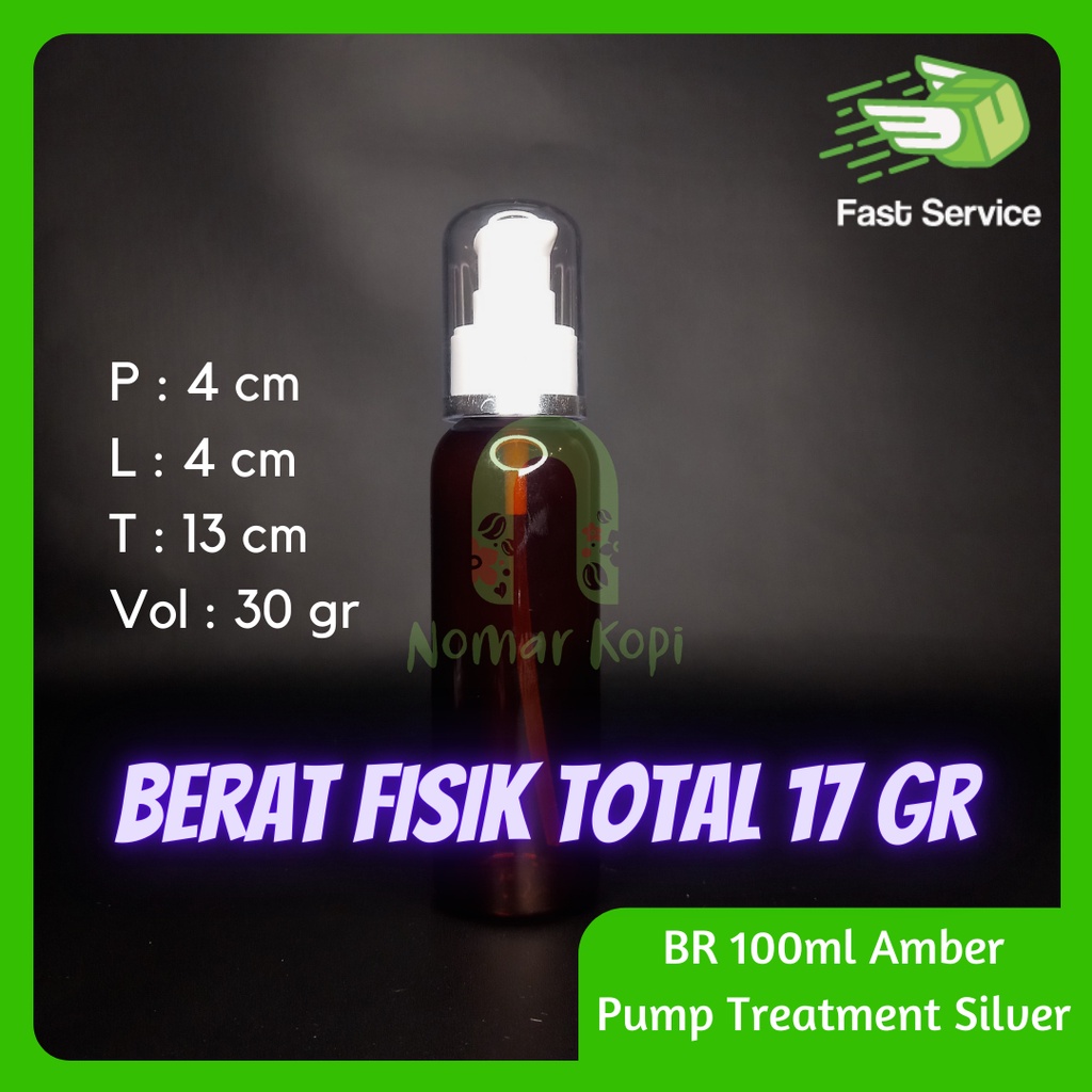 Botol 100ml BR Amber Pump Treatment List Silver PET Tebal Sampo Sabun Santizer Grosir
