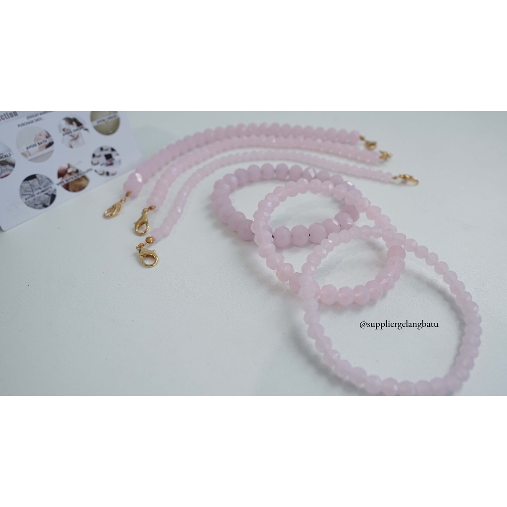 KONEKTOR masker hijab dan gelang KRISTAL CEKO PINK QUARTZ strap mask