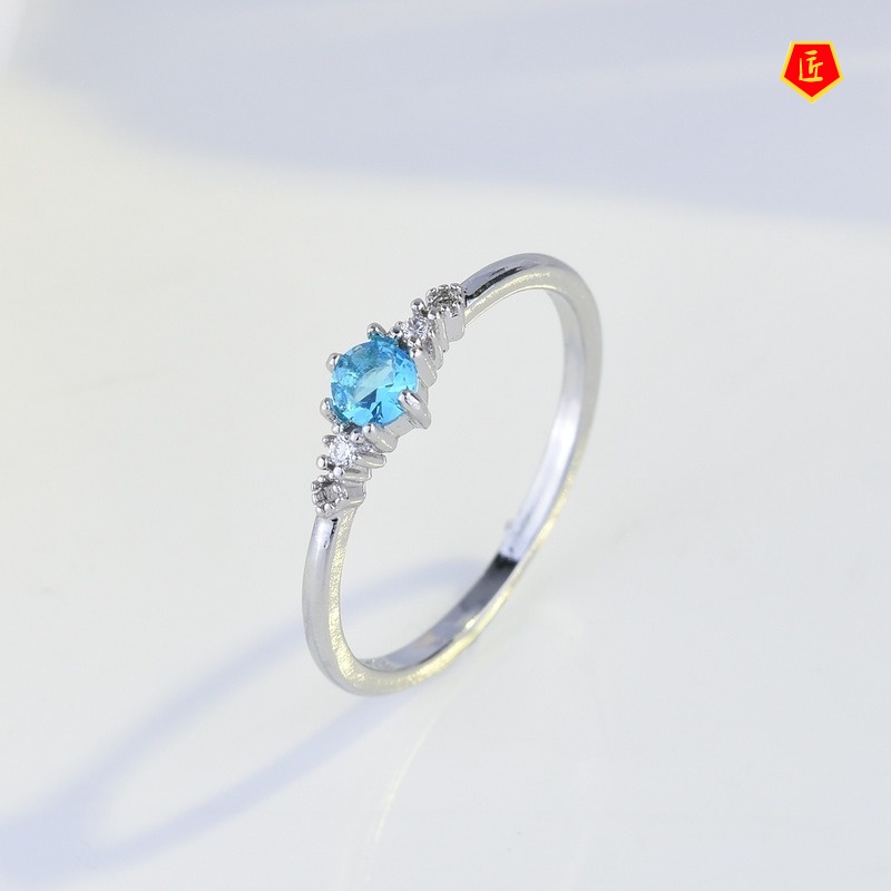 [Ready Stock]18K Gold Inlaid Aquamarine Ring Simple Fashion