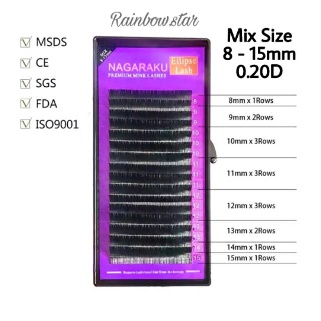 NAGARAKU Premium Ellipse Lash Mix Size 0.15C / 0.20D