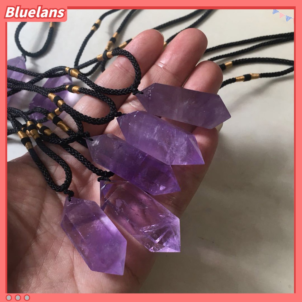 Bluelans Kalung Liontin Heksagonal Batu Amethyst Imitasi Untuk Penyembuhan