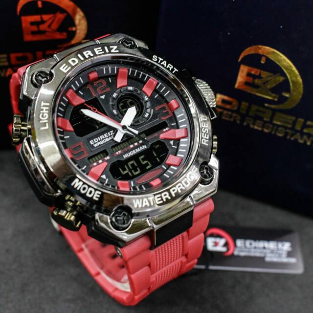 Jam tangan pria EDIREIZ 3275 dual time sport original tahan air