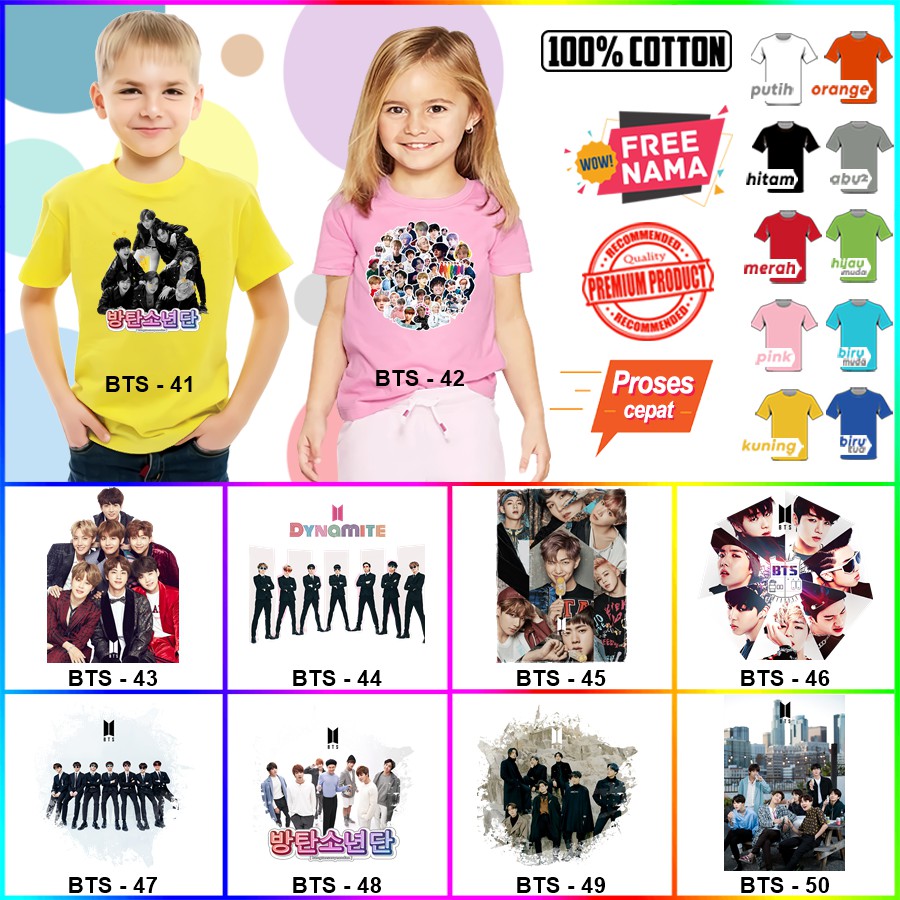 Baju Kaos ANAK DAN DEWASA BTS COUPLE (FREE NAMA)