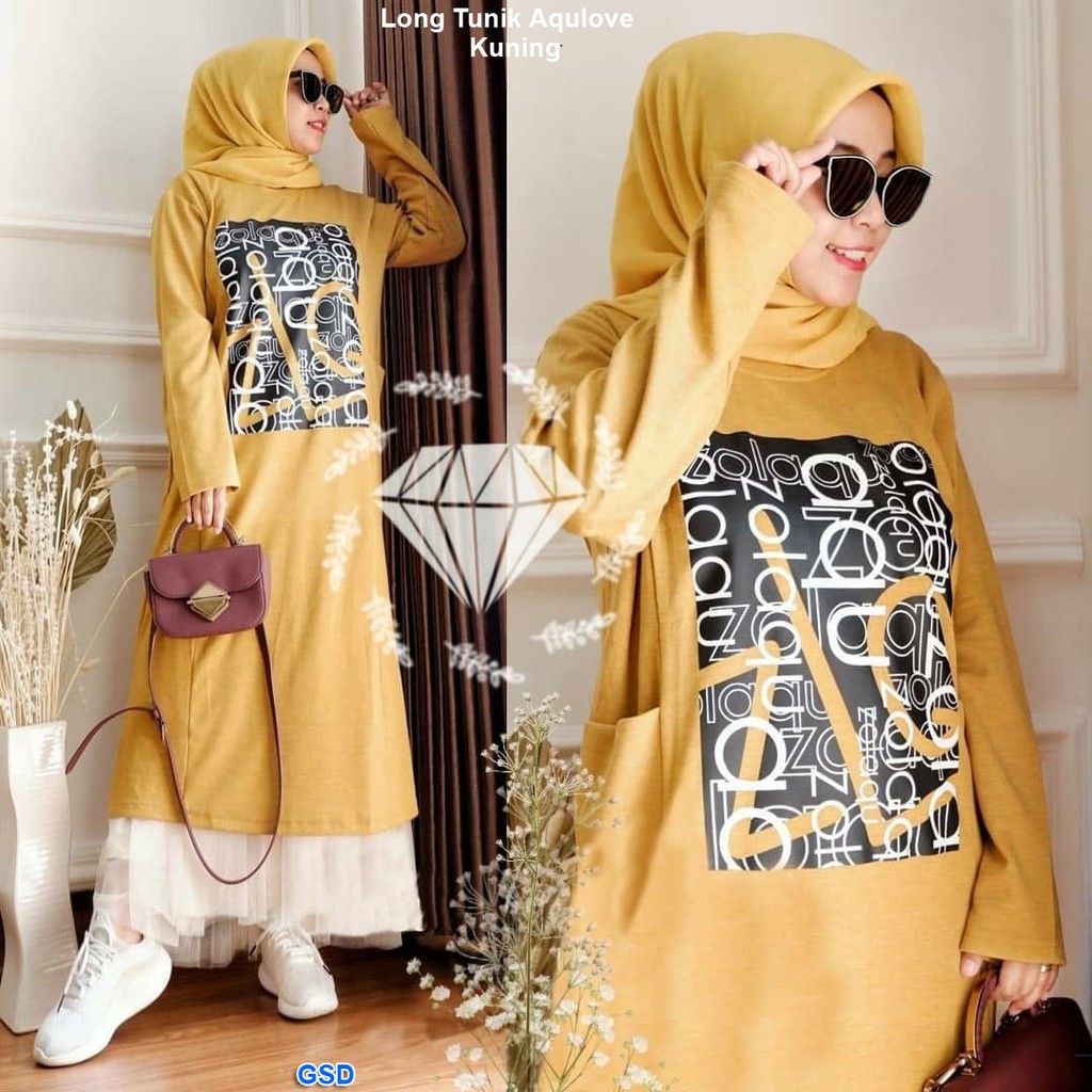 Long Tunik Aqulove/ Tunik Muslim Wanita Kekinian/ Tunik Murah/Atasan Wanita Modis