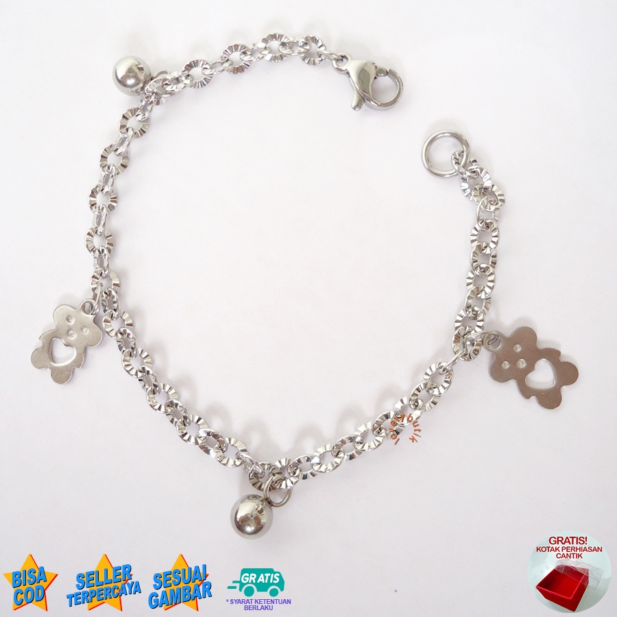 Lovelybutik Gelang Anak Titanium Anti Karat  Aksesoris Wanita Fashion Bear Kecil Bonus Kotak