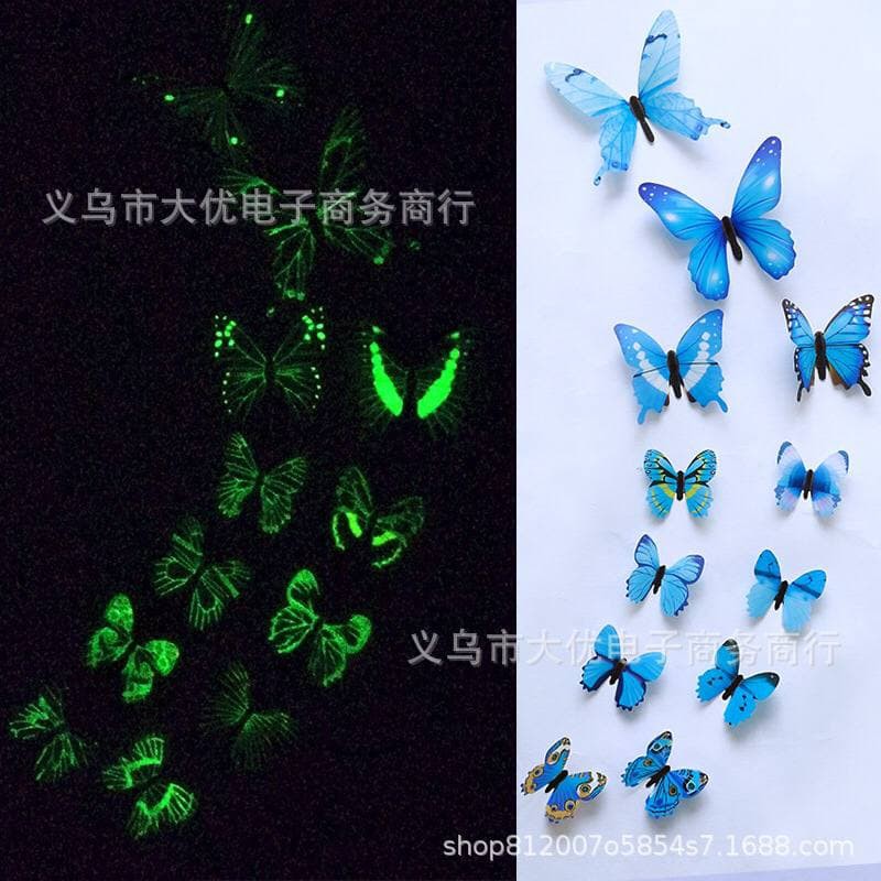 ASK Stiker Dinding KP02 3D Glow in the Dark Motif Kupu-kupu Tempelan Dinding  Butterfly 12Sticker