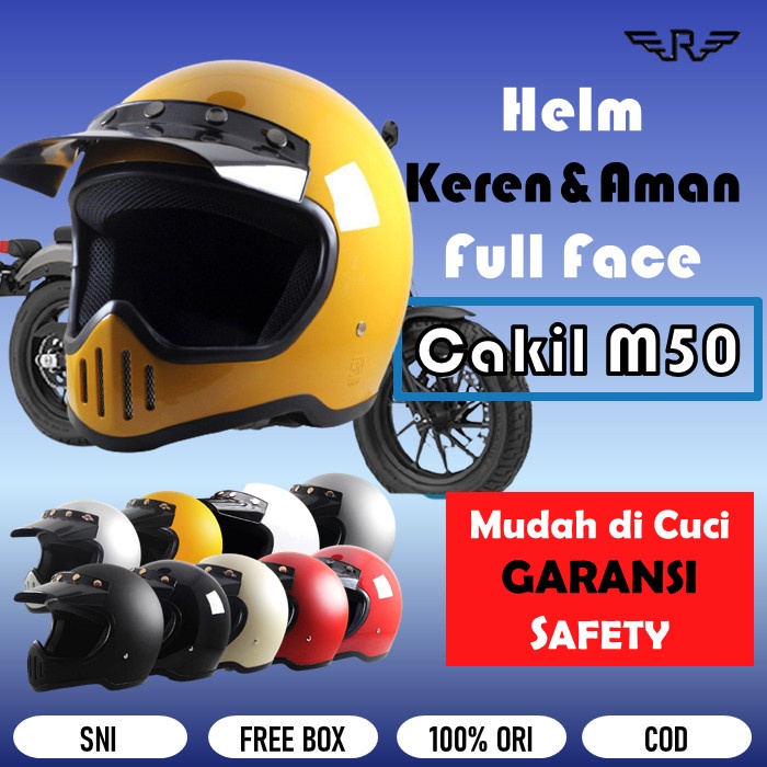 Helm Full Face Dewasa H60 Cakil M50 Cowok Polos Retro Classic SNI New