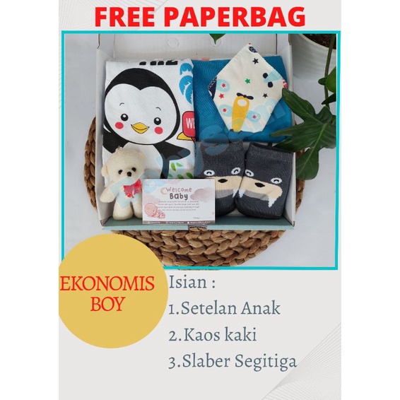 FREE PAPERBAG HAMPERS BAYI BABYSAM BAJU BAYI || HAMPERS ROK TUTU BAYI || PARCEL BAYI || BABYSAM BABY GIFT || KADO KELAHIRAN BAYI || HAMPERS BAYI LAKI-LAKI DAN PEREMPUAN-Ekonomis Setelan Boy