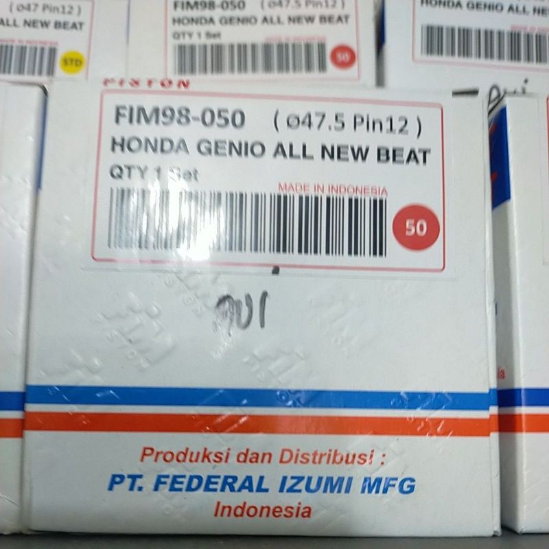 PISTON SEHER KIT SET FIM 98 UKURAN 47 47,5 48 48,5 49 MM PIN 12 HONDA GENIO BEAT ALL NEW ESP SCOOPY-OS 50 ( 47,5 MM )