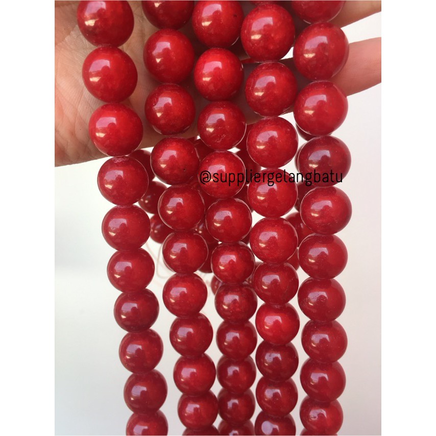 batu red ruby 14mm coral agate merah onyx kilap aksesoris fashion akik beads bracelet fashion jewel