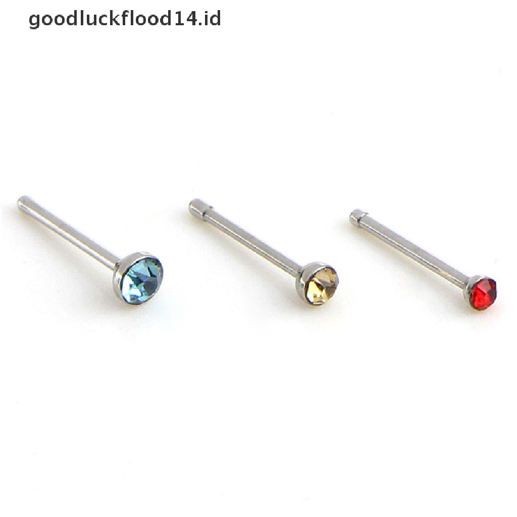 [OOID] 60PCS/Set Rhinestone Nose Ring Bone Stud Stainless Steel Body Piercing Jewelry ID