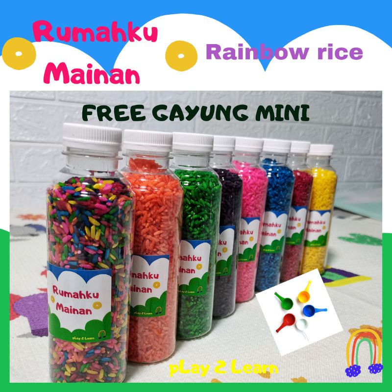 Mainan anak Montessori Sensory Beras warna warni / rainbow rice / rainbow pasta