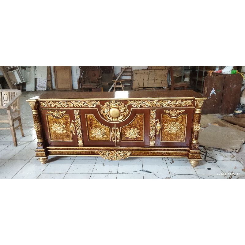 Buffet Tv Kayu Jati Motif Marmer
