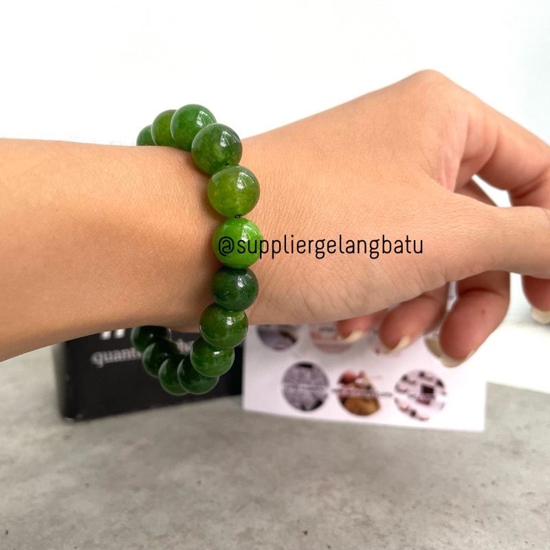 Gelang Giok Black Jade Aceh Hijau Muda Berserat 10mm Premium