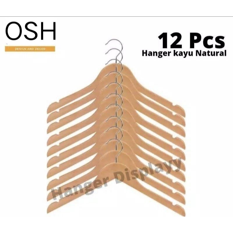 Hanger Baju Kayu Gantungan Display Toko Lemari Baju Rak Baju 12 Pcs
