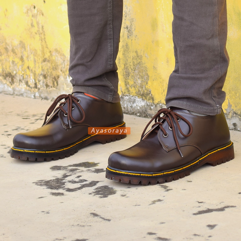 SEPATU Boots Pria Wanita Low Boots 3 Hole Unisex Cewek Cowok Klasik Warna Hitam Cokelat &amp; Maroon