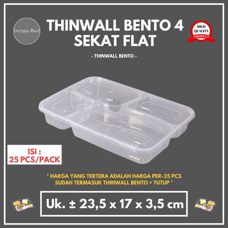 Thinwall bento sekat 4 [25 Pcs] / thinwall bento 4 sekat / box bento 4 sekat / mika bento sekat 4 / 