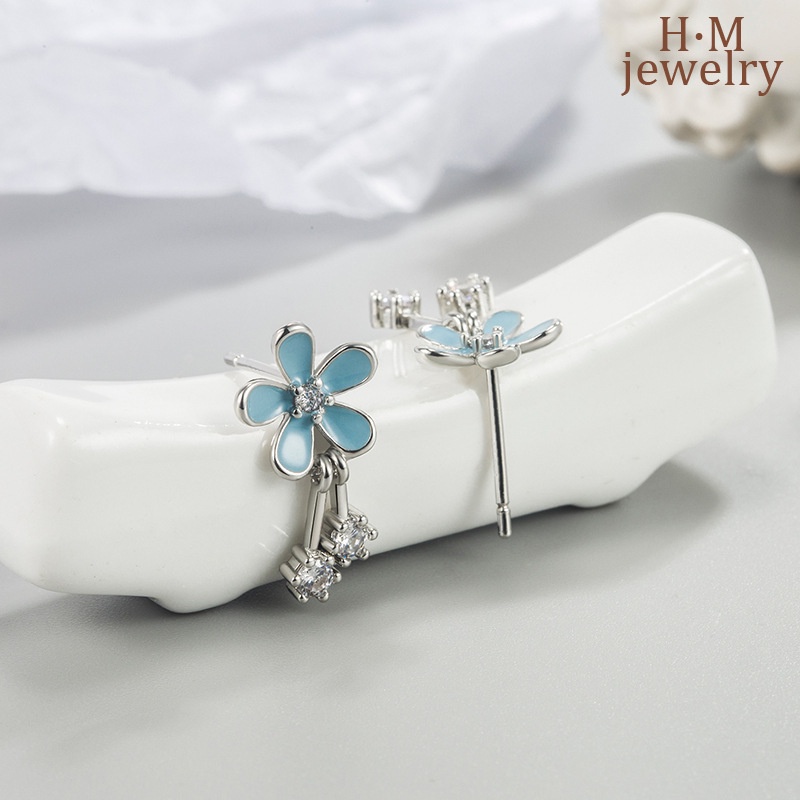 Anting Rumbai Bentuk Bunga Daisy Warna Abu-Abu Biru