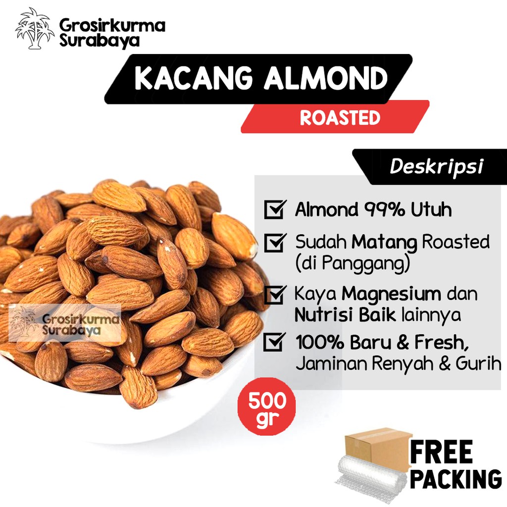Kacang Almond Kupas 500gr Panggang Oven Tanpa Kulit Sudah Matang Untuk Cemilan Snack MPASI Booster