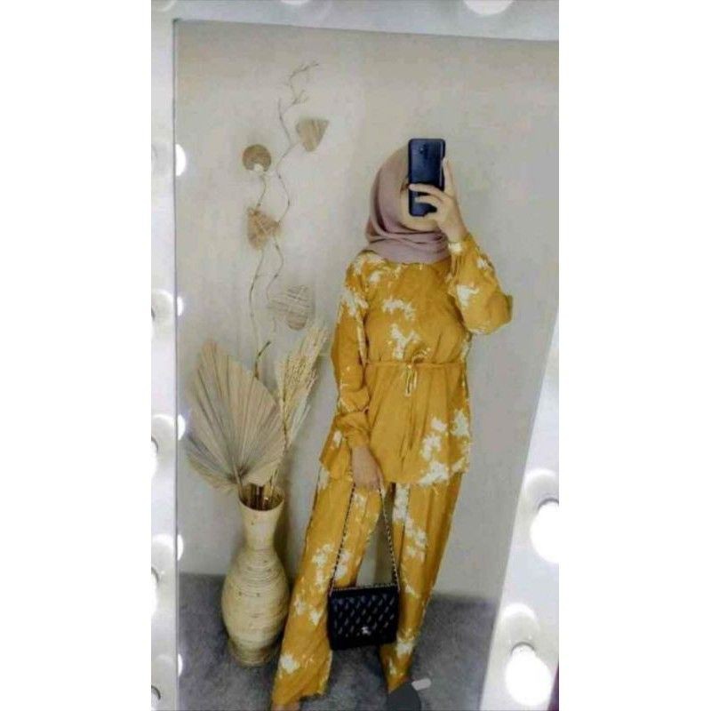 One Set Tie Dye Gelap Tali Serut Lengan Karet-Tiedye Serut Kunyit