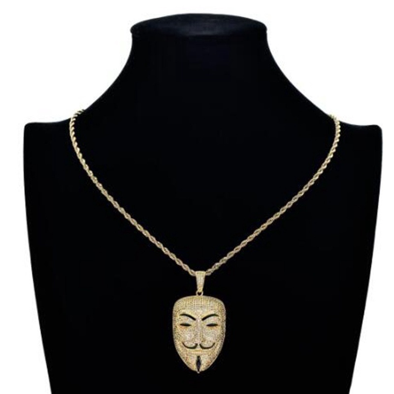 Kalung Liontin Masker Bahan Zircon Gaya Hip Hop Rock Untuk Unisex